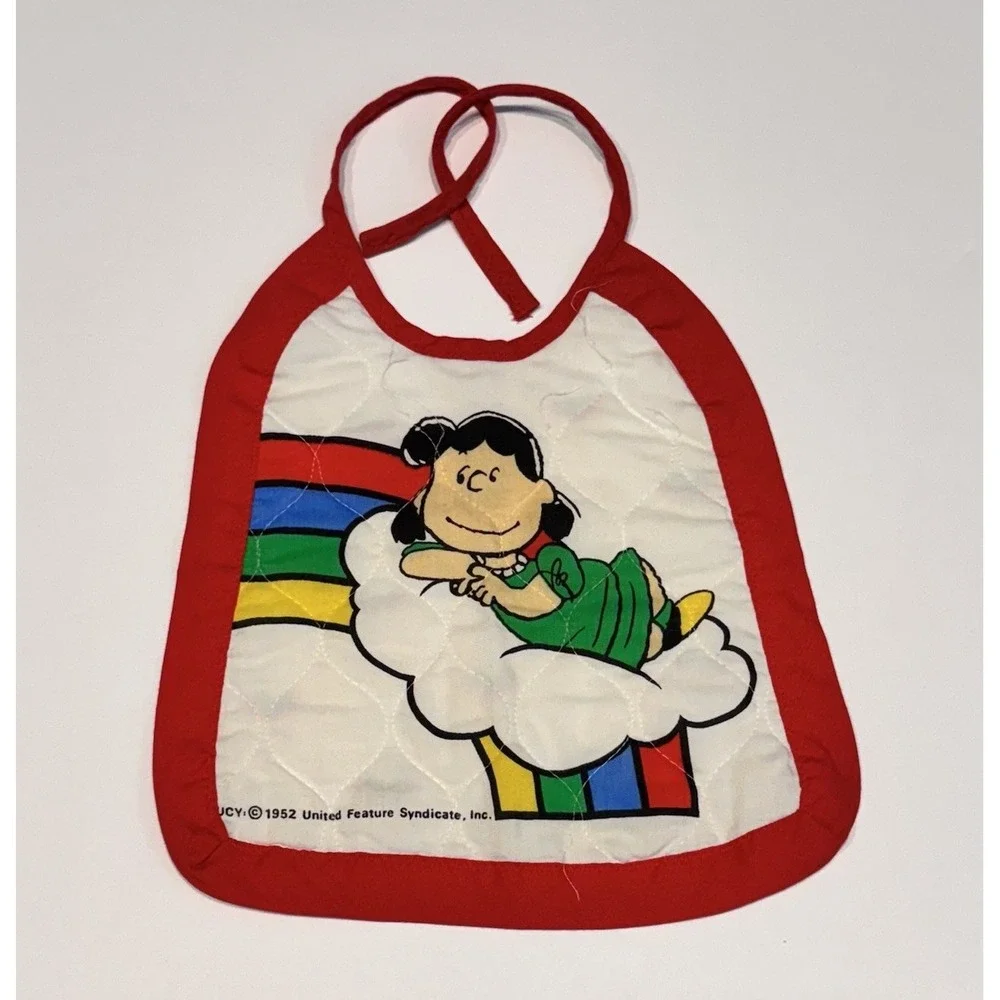VTG Lucy Rainbow Quilted Baby Bib Peanuts Snoopy Retro